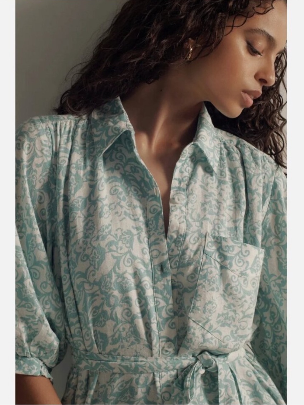 Anthropologie Maeve The Irene Linen Long Shirt Dress Puff Sleeve Tie Waist 2X - Picture 2 of 10